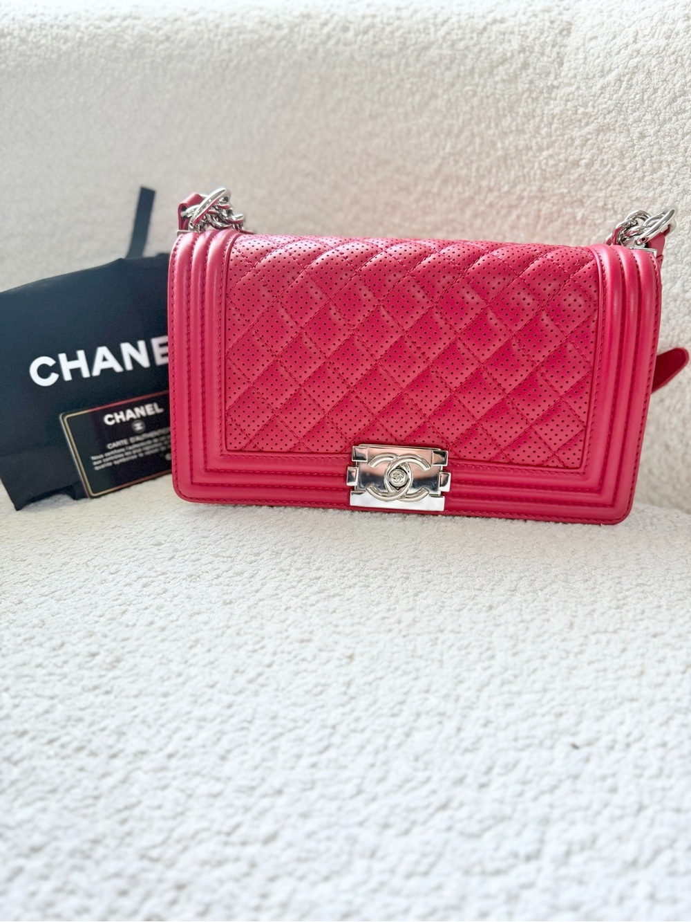 Chanel Boy Medium Perforated Lambskin Leather Flap Bag